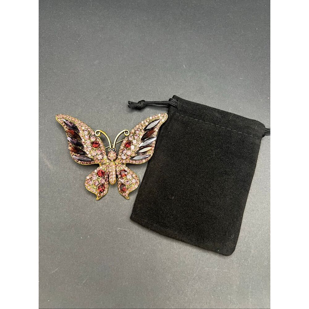 Light Lavender and Dark Purple Gold Tone Rhinestone Butterfly Brooch